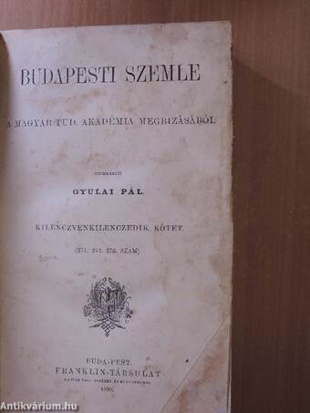 Budapesti Szemle 99. kötet 271-273. szám