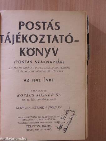 Postás Szaknaptár 1943. I-II.