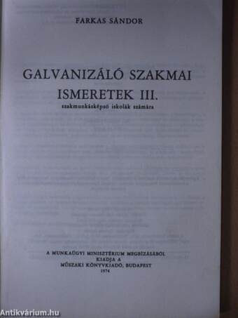 Galvanizáló szakmai ismeretek III.