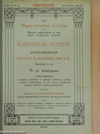 Ranschburg Gusztáv antiquariumának 91. számú katalogusa