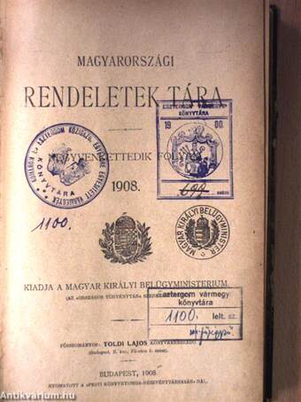 Magyarországi rendeletek tára 1908. I-II.