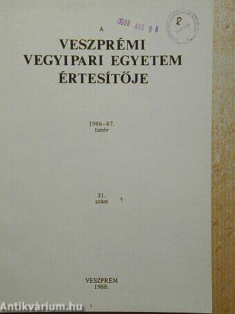 A Veszprémi Vegyipari Egyetem Értesítője 1986-87. tanév