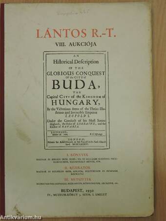 Lantos R.-T. VIII. Aukciója 1930. Budapest