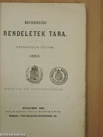 Magyarországi Rendeletek Tára 1882. XI-XII.