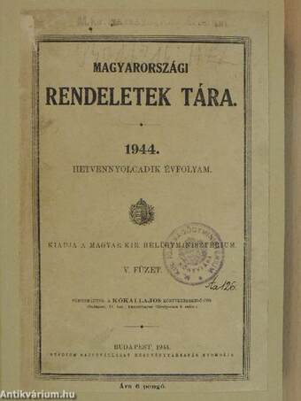 Magyarországi rendeletek tára 1944. V.