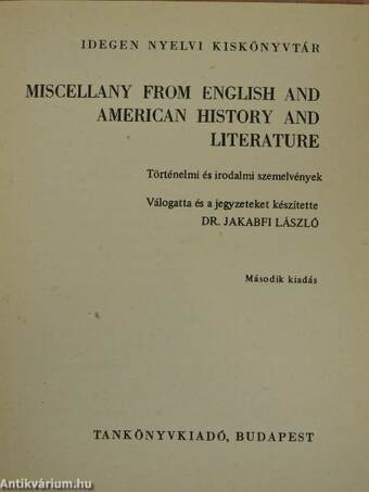 Miscellany from English and American History and Literature