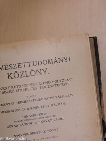 Természettudományi Közlöny 1912./Pótfüzetek a Természettudományi Közlönyhöz 1912. (nem teljes évfolyam)