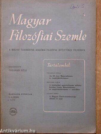Magyar Filozófiai Szemle 1959/1-2.
