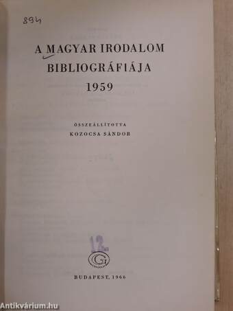 A magyar irodalom bibliográfiája 1959