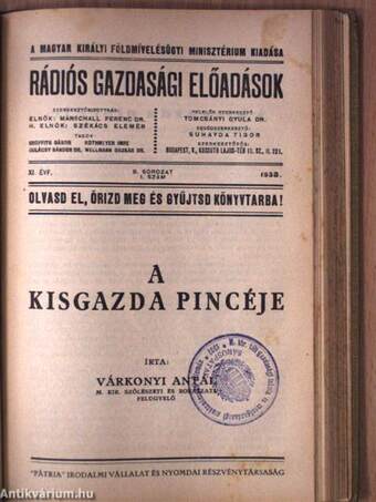 A Magyar Királyi Földmívelésügyi Minisztérium rádióelőadásainak sorozata 1938. január-december