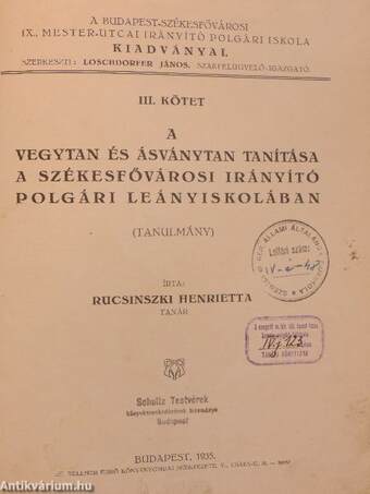 A vegytan és ásványtan tanítása a székesfővárosi irányító polgári leányiskolában