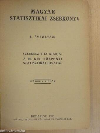 Magyar statisztikai zsebkönyv 1933.