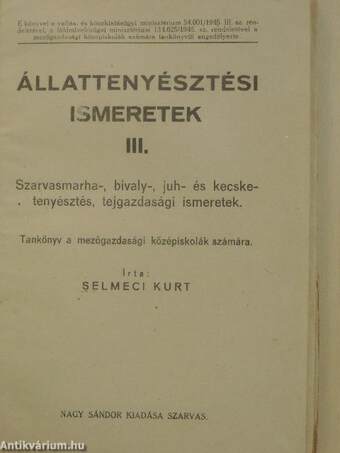 Állattenyésztési ismeretek III.