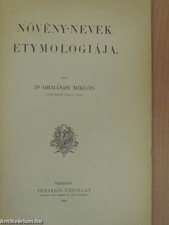 Növény-nevek etymologiája