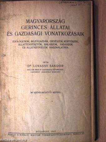 Magyarország gerinces állatai és gazdasági vonatkozásaik I-II.