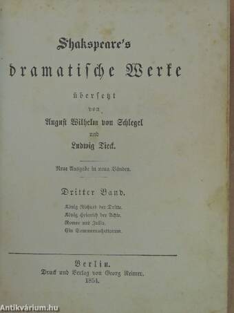 Shakspeare's dramatische Werke 3. (gótbetűs)