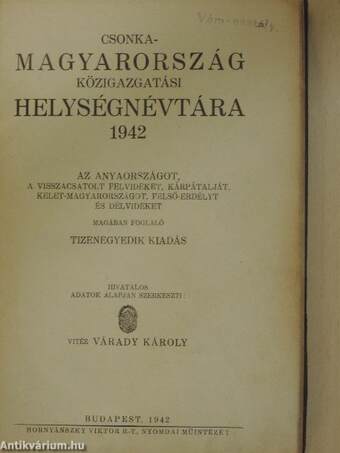 Csonka-Magyarország közigazgatási helységnévtára 1942.