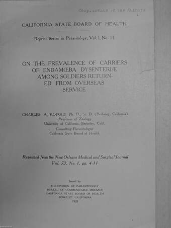 On the prevalence of carriers of endamoeba dysenteriae among soldiers returned from overseas service