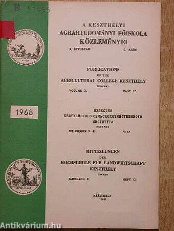 A Keszthelyi Agrártudományi Főiskola Közleményei 1968/12.