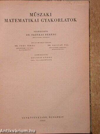 Műszaki matematikai gyakorlatok B. VII./2.