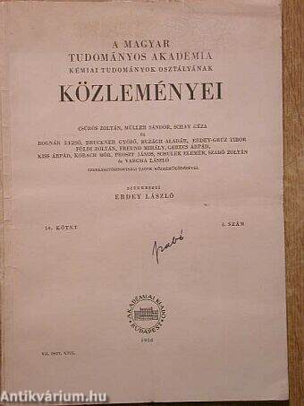 A Magyar Tudományos Akadémia Kémiai Tudományok Osztályának Közleményei 1958.