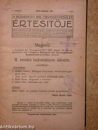 A Budapesti Kir. Orvosegyesület Értesítője 1916. január-december