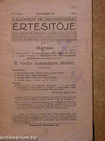 A Budapesti Kir. Orvosegyesület Értesítője 1917. január-december