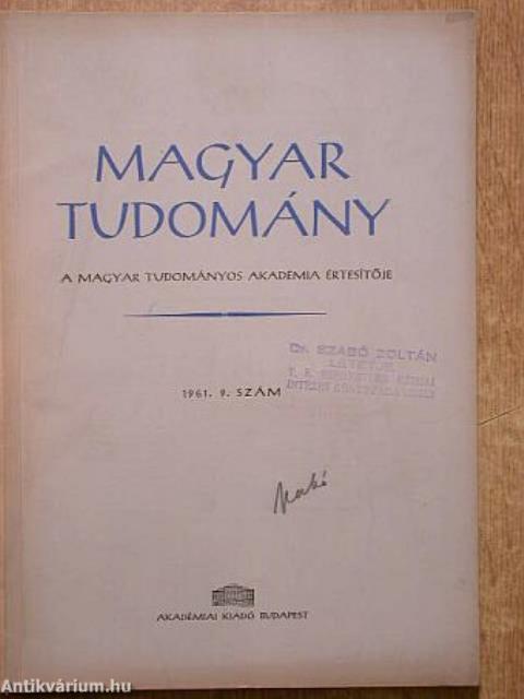 Magyar Tudomány 1961. szeptember