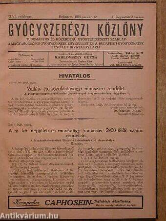 Gyógyszerészi Közlöny 1930. január-december