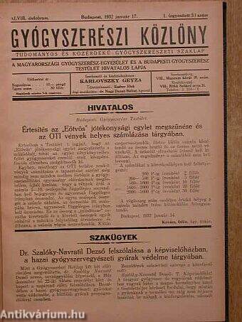 Gyógyszerészi Közlöny 1932. január-november (nem teljes évfolyam)