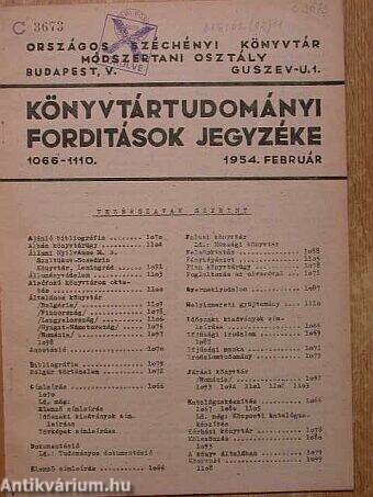 Könyvtártudományi fordítások jegyzéke 1954. február