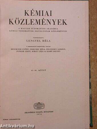 A Magyar Tudományos Akadémia Kémiai Tudományok Osztályának közleményei