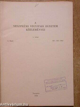 A Veszprémi Vegyipari Egyetem közleményei 8. kötet 4. füzet