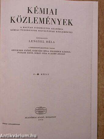 A Magyar Tudományos Akadémia Kémiai Tudományok Osztályának közleményei