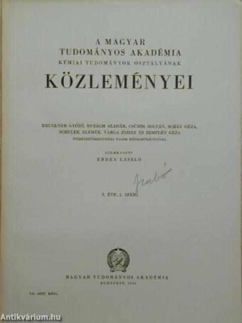 A Magyar Tudományos Akadémia Kémiai Tudományok Osztályának Közleményei