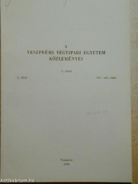 A Veszprémi Vegyipari Egyetem közleményei 7. kötet 3. füzet