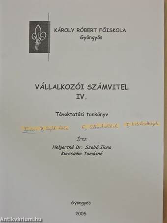 Vállalkozói számvitel IV.