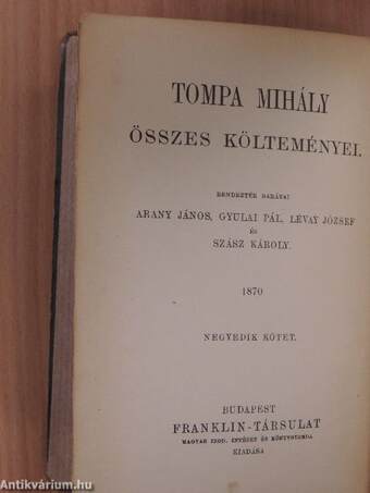 Tompa Mihály összes költeményei IV. (töredék)