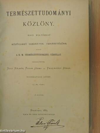 Természettudományi Közlöny 1884. január-december