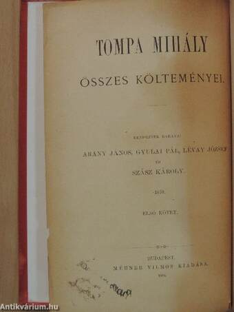 Tompa Mihály összes költeményei I. (töredék)