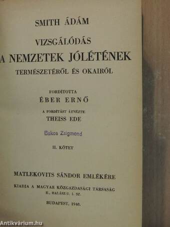 Vizsgálódás a nemzetek jólétének természetéről és okairól II. (töredék)