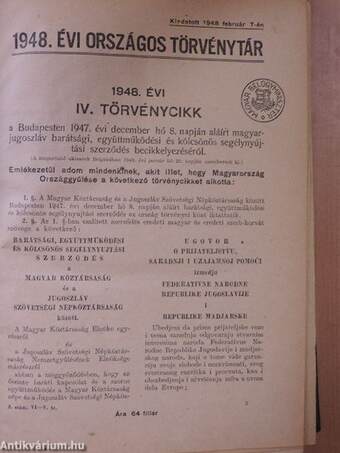 1948. évi Országos Törvénytár (nem teljes évfolyam)