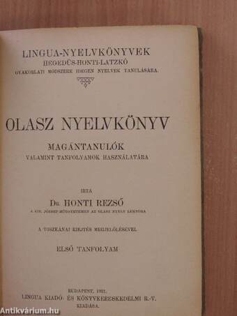 Olasz nyelvkönyv magántanulók valamint tanfolyamok használatára