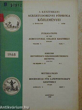 A Keszthelyi Agrártudományi Főiskola Közleményei 1968/9