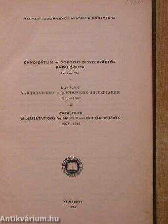 Kandidátusi és doktori disszertációk katalógusa 1952-1961