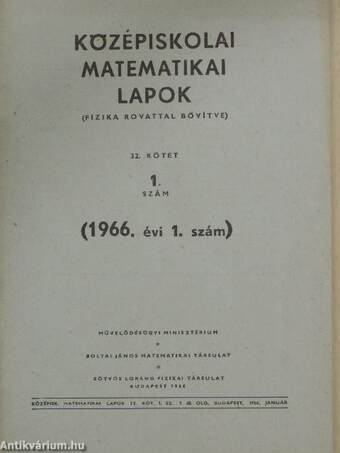 Középiskolai matematikai lapok 1966. január-május (fél évfolyam)