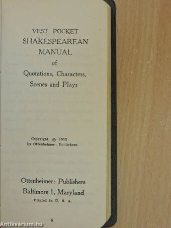 Shakespearean Manual of Quotations, Characters, Scenes and Plays