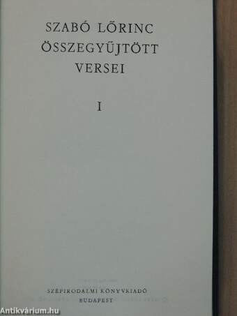 Szabó Lőrinc összegyűjtött versei I. (töredék)