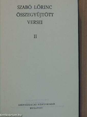 Szabó Lőrinc összegyűjtött versei II. (töredék)