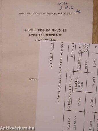 A SZOTE 1992. évi fekvő- és ambuláns betegeinek statisztikája